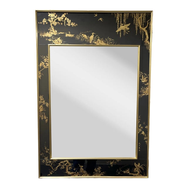 La Barge Chinoiserie Mirror With Rare Black Background For Sale