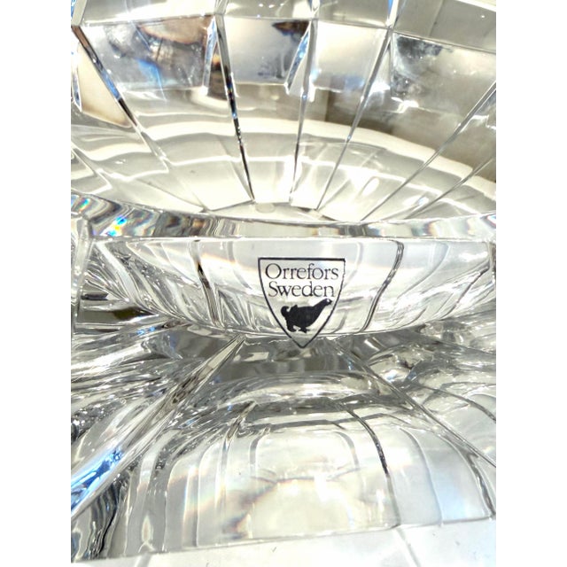Glass Modern Orrefors Sweden Faceted Cut Crystal 11” Centerpiece Bowl - Signed For Sale - Image 7 of 9