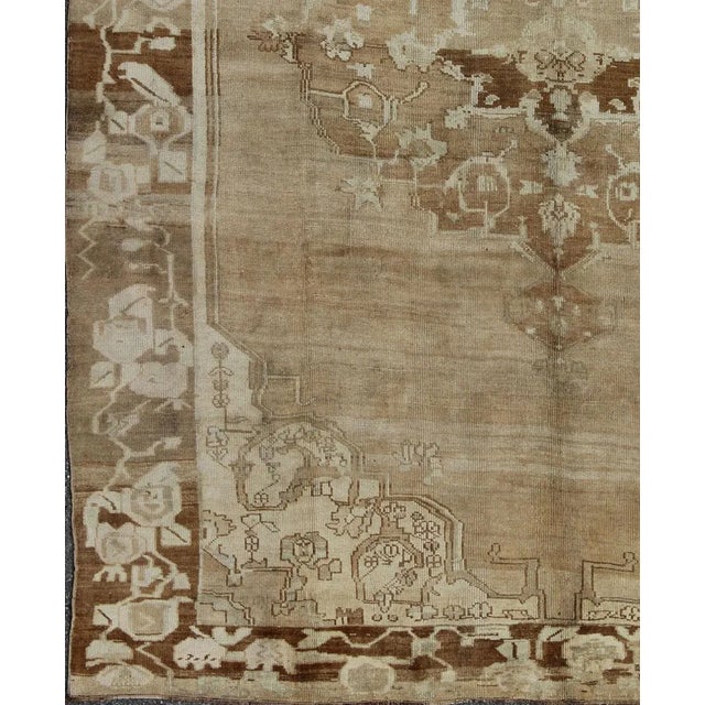 Turkish Brown, Tan, Sand and Ivory Vintage Turkish Oushak Rug With Floral Center Medallion For Sale - Image 3 of 7