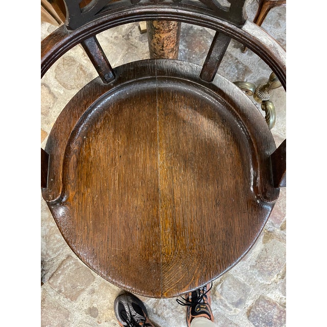 Elegant and sturdy Edwardian mahogany office chair with a 360° swivel seat. Carved backrest and beautiful original patina,...