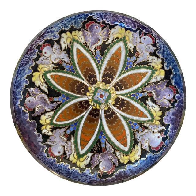 Mid-Century Spanish Enameled Glass Moser-Like Dish Bowl by José Cire Royo For Sale