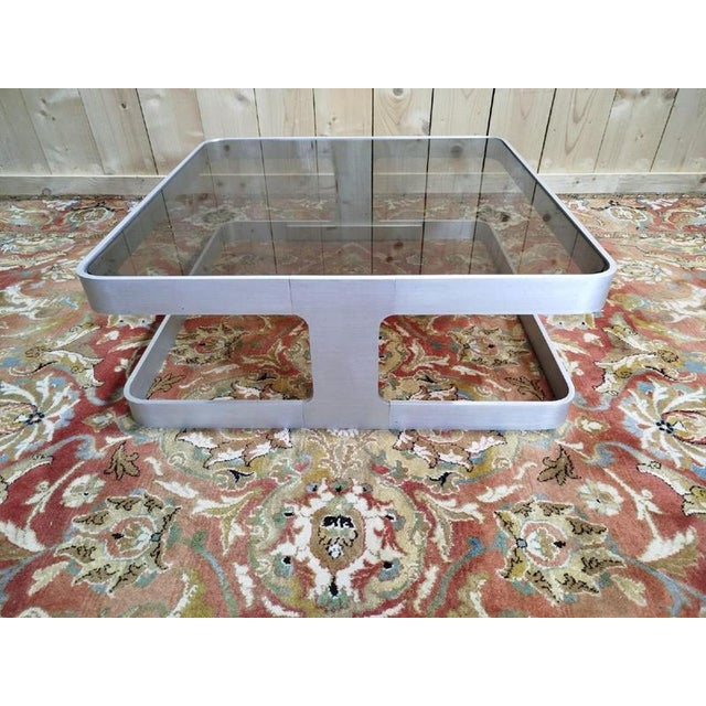 Metal Coffee Table in Smoked Glass and Aluminum, 1970s For Sale - Image 7 of 7