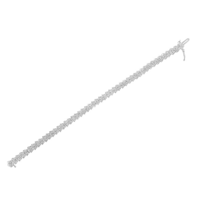 Early 21st Century .925 Sterling Silver 1.0 Cttw Chevron 2 Stone Arrow Link Tennis Bracelet For Sale - Image 5 of 7