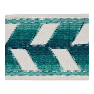 Schumacher Chevron Strie Velvet Tape in Peacock For Sale