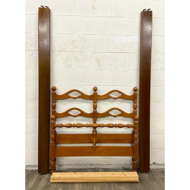 This is a beautiful vintage maple twin sized cannonball bed with curved design and cutouts. Also selling another exact...