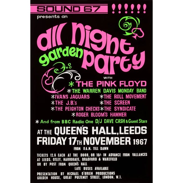 Pink Floyd Original Vintage UK Concert Poster, Queen's Hall, Leeds, 1967 For Sale