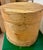 Vintage wood hatbox, 16.5" diameter, 14 " high. Pencil writing on top of box probably describing the hats that were stored...