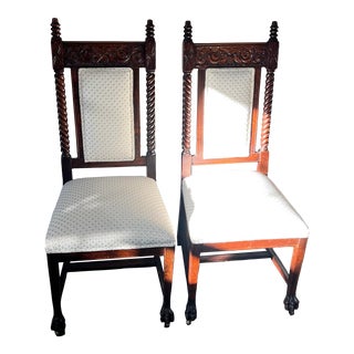 Antique Jacobean Barley Twist Side Chairs a Pair For Sale