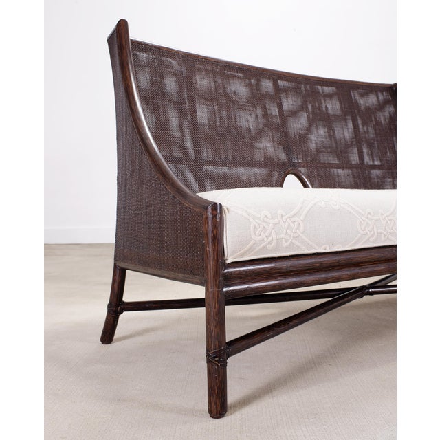 Wood Barbara Barry for McGuire Rattan Cane Settee and Armchair For Sale - Image 7 of 18