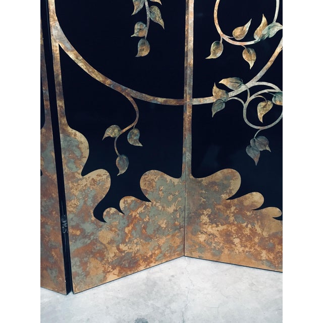 Asian Art Deco Revival Black and Gold Leaf Room Divider, 1980s For Sale - Image 9 of 18