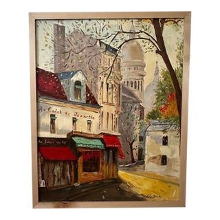 Late 20th Century Architectural Street Scene in France Acrylic on Canvas Signed Lois Barke For Sale