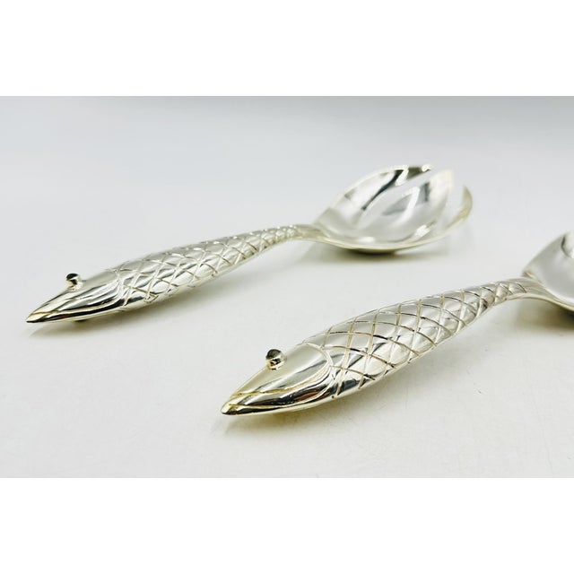 1980s Emilia Castillo for Los Castillo Taxco Silver Plate Fish Salad Serving Set - a Pair For Sale - Image 12 of 14