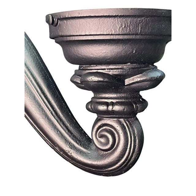 1910s Curved Arm Exterior Sconces With Antique Flame Shades #2552 For Sale In Los Angeles - Image 6 of 6
