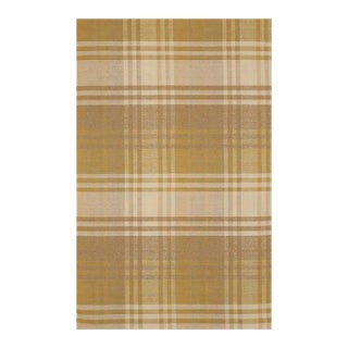 9x12 Yellow Hand-Knotted Wool Golden Plaid Weave Geometric Modern Carpet Rug For Sale