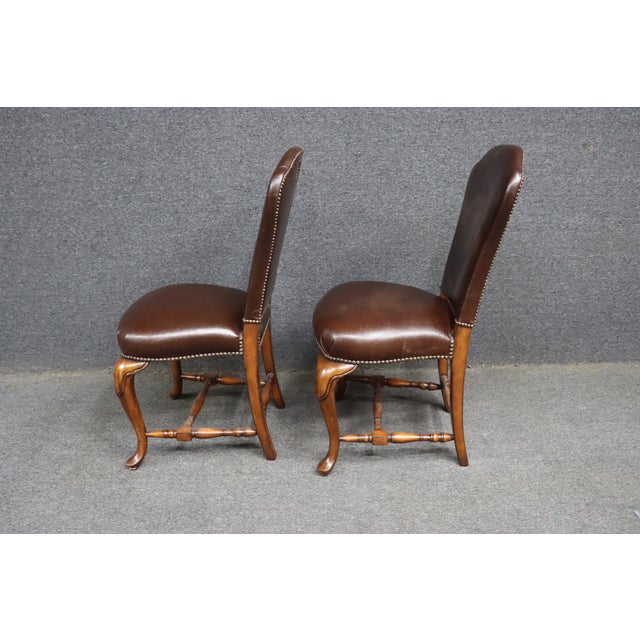Pair of Theodore Alexander Leather Upholstered Cherry Side Chairs For Sale - Image 12 of 15