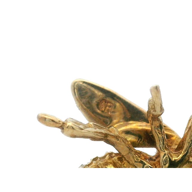 1980s 14k Yellow Gold & Emerald Bee Brooch For Sale - Image 11 of 13