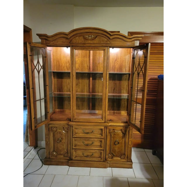 Mid 20th Century Mid 20th Century Vintage Pecan China Cabinet For Sale - Image 5 of 11