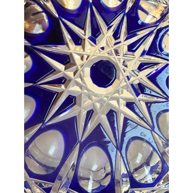 Mid 20th Century Bohemian Blue Cobalt Cut to Clear Two(2) Ashtrays Faceted Cut Diamond Star For Sale - Image 16 of 16