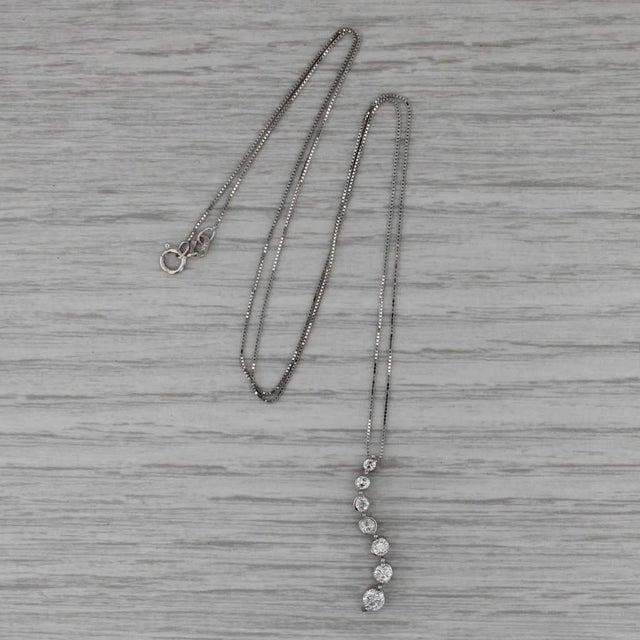2010s 0.50ctw Graduated Diamond Journey Pendant Necklace 14k White Gold 18" Box Chain For Sale - Image 5 of 6