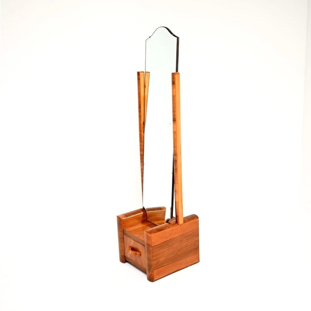 Mid-Century Modern Art Deco Figured Walnut Cheval Floor Mirror, 1930s For Sale - Image 3 of 11