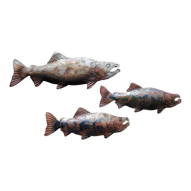 Late 20th Century Studio Pottery Roku Salmon Fish Wall Art - Set of 3 For Sale