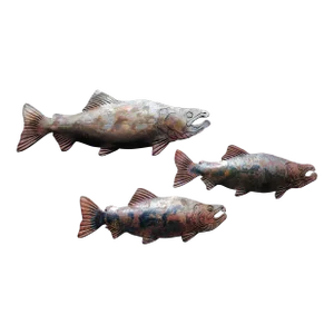 Late 20th Century Studio Pottery Roku Salmon Fish Wall Art - Set of 3