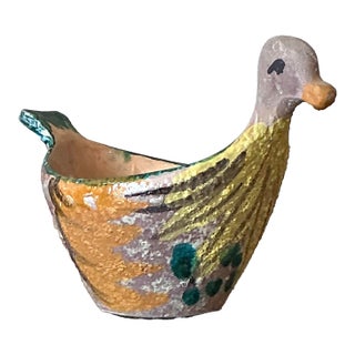 Vintage Boho Hand Painted Bird Bowl For Sale