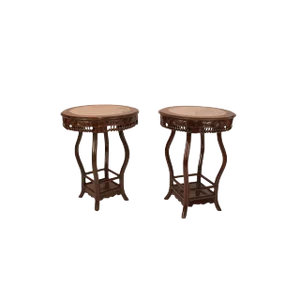 Chinese 1890s Hong Mu and Marble Round Tables - a Pair