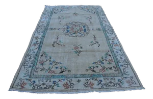 1970s Turkish Mid Century Style Wool Handmade Vintage Ethnic Floral Rug