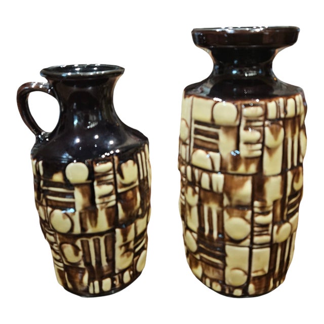 Pair of Rare U - Keramik West German Vases in the Abstrakt Brutalist Series For Sale