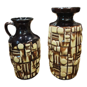 Pair of Rare U - Keramik West German Vases in the Abstrakt Brutalist Series