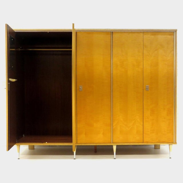 Mid-Century Modern Large Mid-Century Modern Five-Door Wardrobe in Flamed Maple, 1960s For Sale - Image 3 of 7