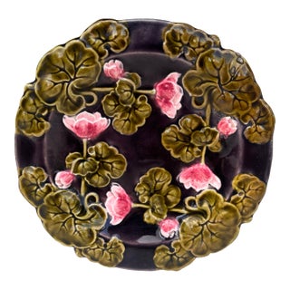 Austrian Majolica Flowers Plate Circa 1900 For Sale