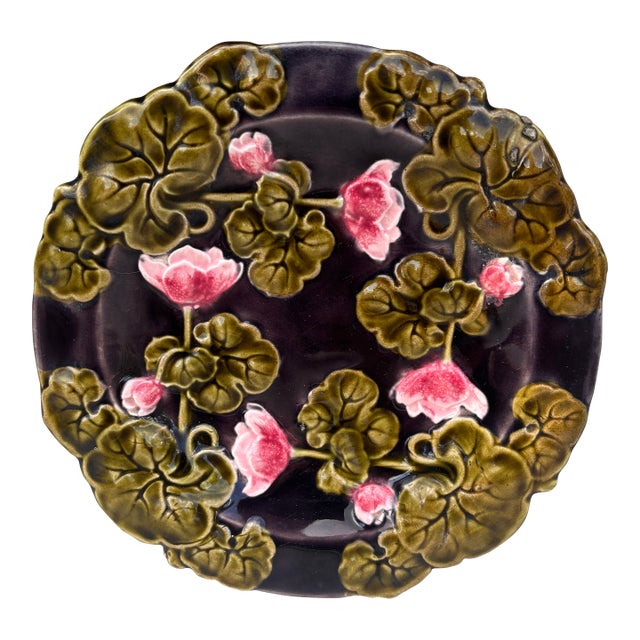 Austrian Majolica Flowers Plate Circa 1900 For Sale