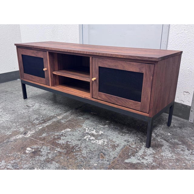 Modern Room & Board Linear Walnut Media Cabinet For Sale - Image 3 of 12