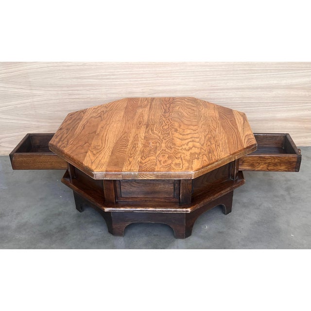 Early 20th Century Spanish Fir and Walnut Octogonal Table Special Design Restored Wax Polished For Sale - Image 13 of 18