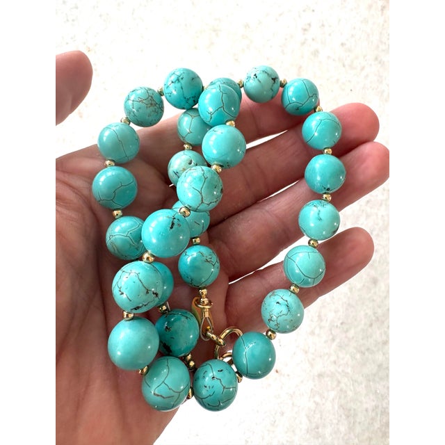 2020s Turquoise Beaded Necklace With Gold Tone, Clasp, and Spacers Designed by Matthew Izzo 18” For Sale - Image 5 of 5