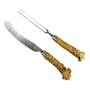 Antique Set of Rustic Carter Cutlery With Carved Horn Handles 17th