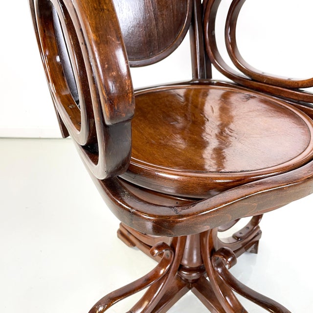 Austrian Art Nouveau Swivel Chair with Armrests in Wood, 1900s For Sale - Image 10 of 18