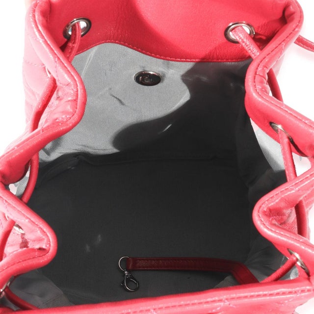 2010s Red Quilted Calfskin Medium Covered CC Drawstring Backpack For Sale - Image 5 of 6