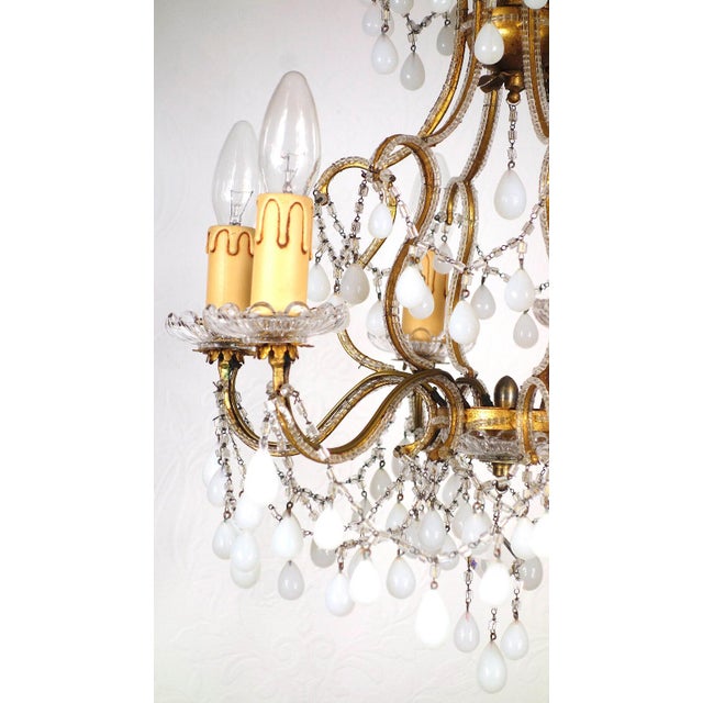Antique Gilded Metal and Murano Glass Drop Chandelier, 1920s For Sale - Image 4 of 13