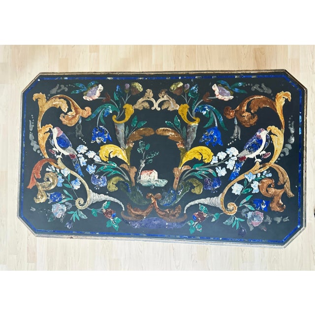 Stone Pietra Dura Coffee Table with Flowers and Birds in Marble For Sale - Image 7 of 11