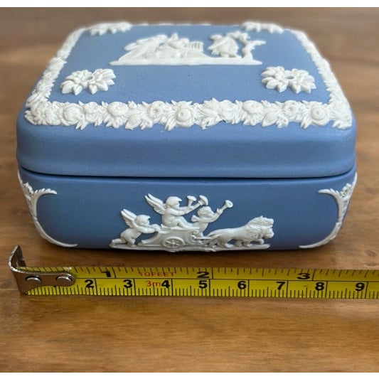 Ceramic Mid to Late 20th Century Vintage Wedgwood Blue Jasperware Square Trinket Box For Sale - Image 7 of 9