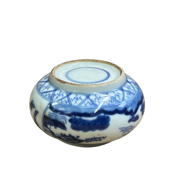 Ceramic Tiny Small Blue White Oriental Graphic Porcelain Jar For Sale - Image 7 of 8