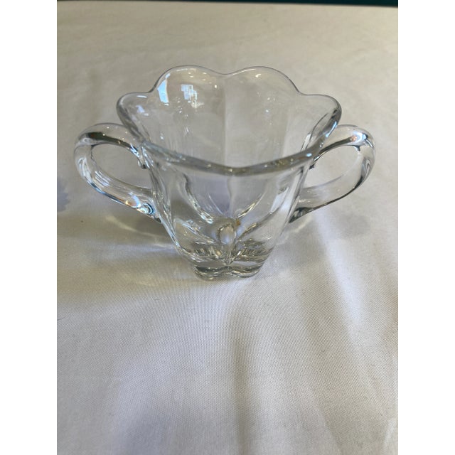 Vintage Clear Fluted Glass Creamer and Sugar Bowl Set With Matching Serving Tray For Sale - Image 4 of 7
