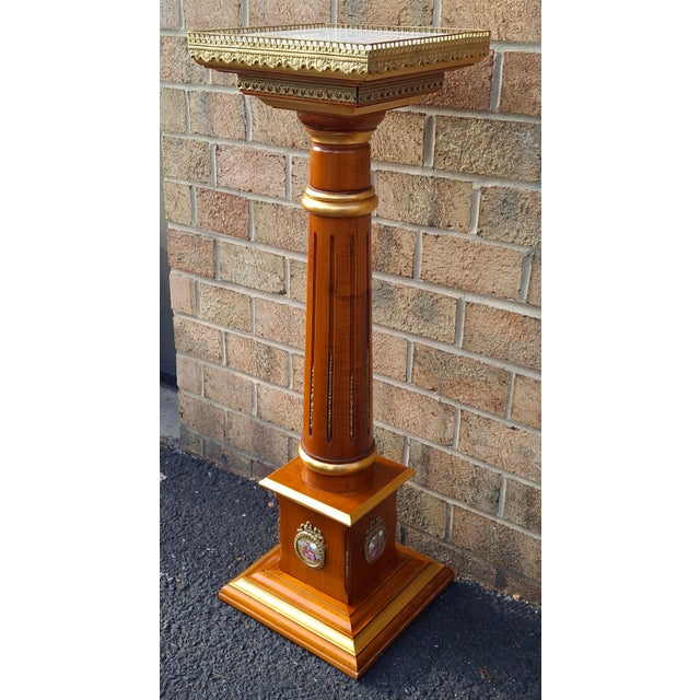 Late 20th Century Pair Mahogany and Gilt Decorated Galleried Marble Top Pedestals by Francesco Meroni For Sale - Image 5 of 18