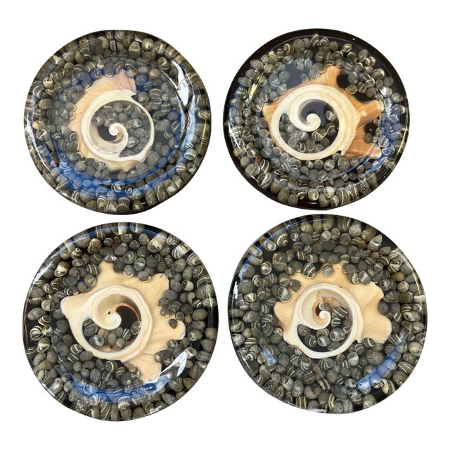 1960s Vintage Abalone and Resin Coasters-Set of 4 For Sale