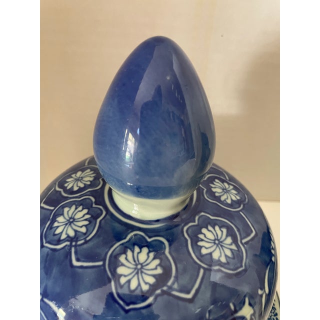 Blue Vintage Blue and White Hand Painted Chinoiserie Ceramic Table, Post or Lamp Finial- Set of 2 For Sale - Image 8 of 9