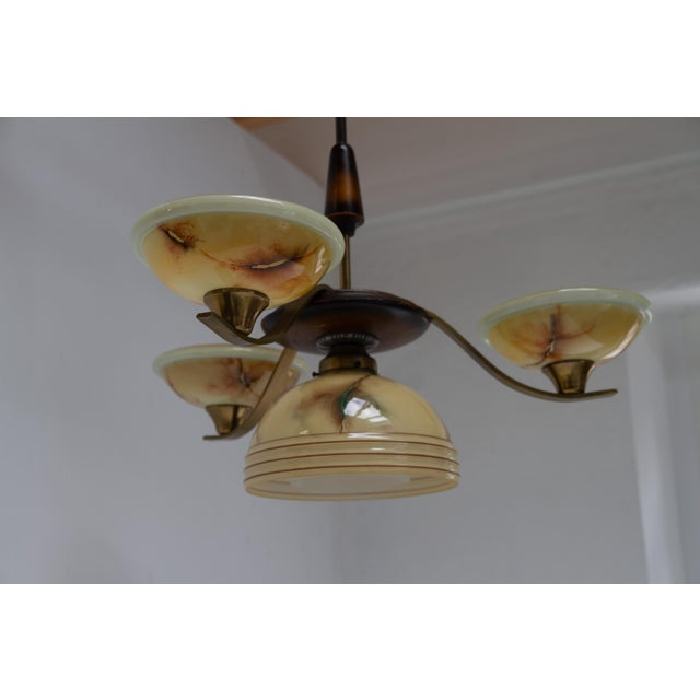 Art Deco Danish Brass Chandelier with Marbled Opaline Shades, 1930s. For Sale - Image 14 of 18