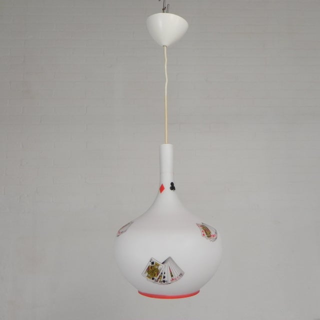 Murano Pendant Lamp with Playing Card Images in Opaline Glass, 1960s For Sale - Image 9 of 18